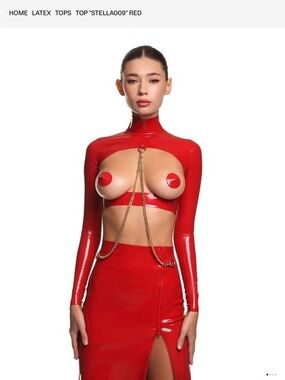 Stella Red Latex Cutout RED Crop Top (no chain or nipple covers)